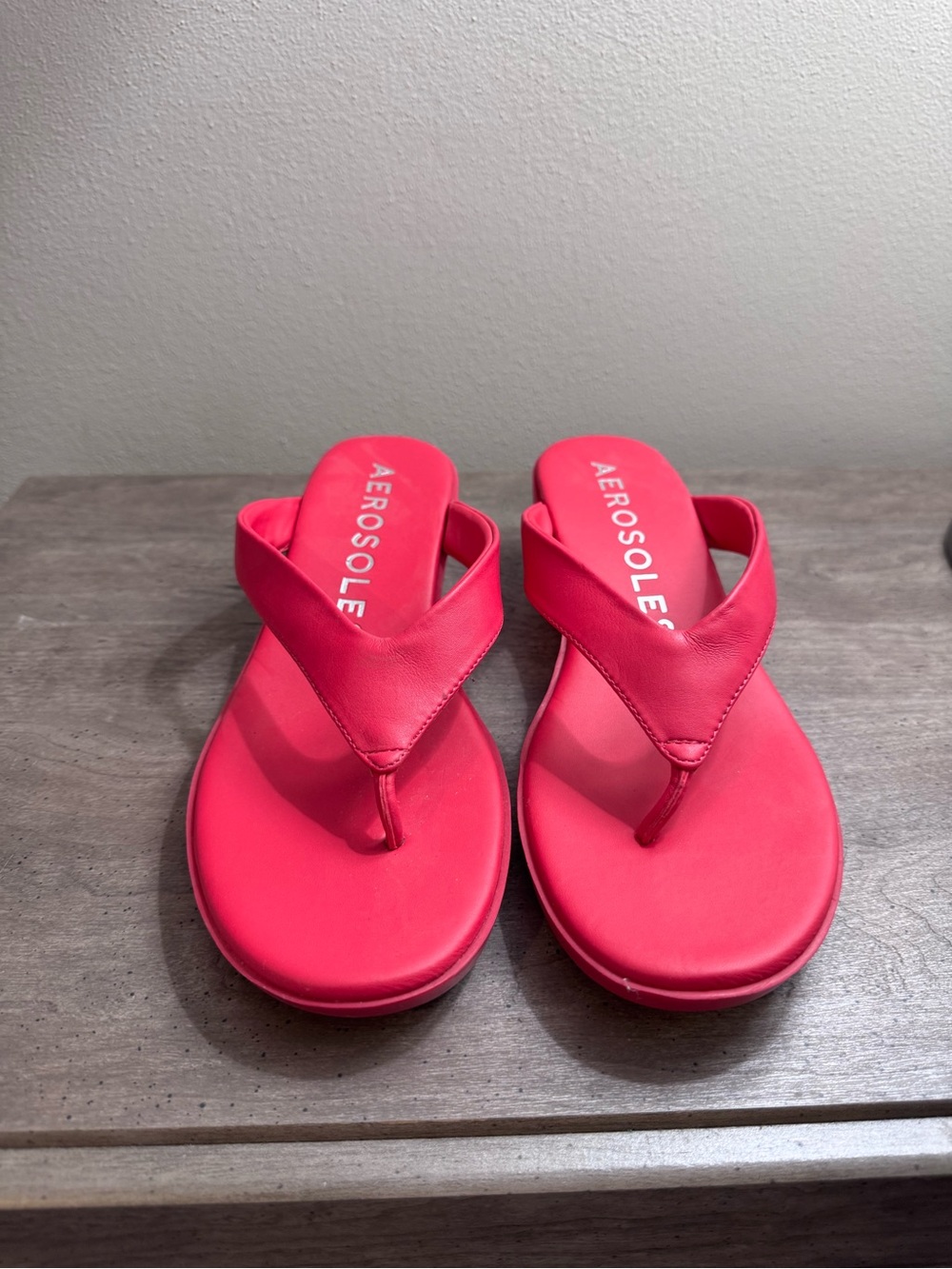 AEROSOLES Bright Pink Comfortable Wedge Thong Sandals